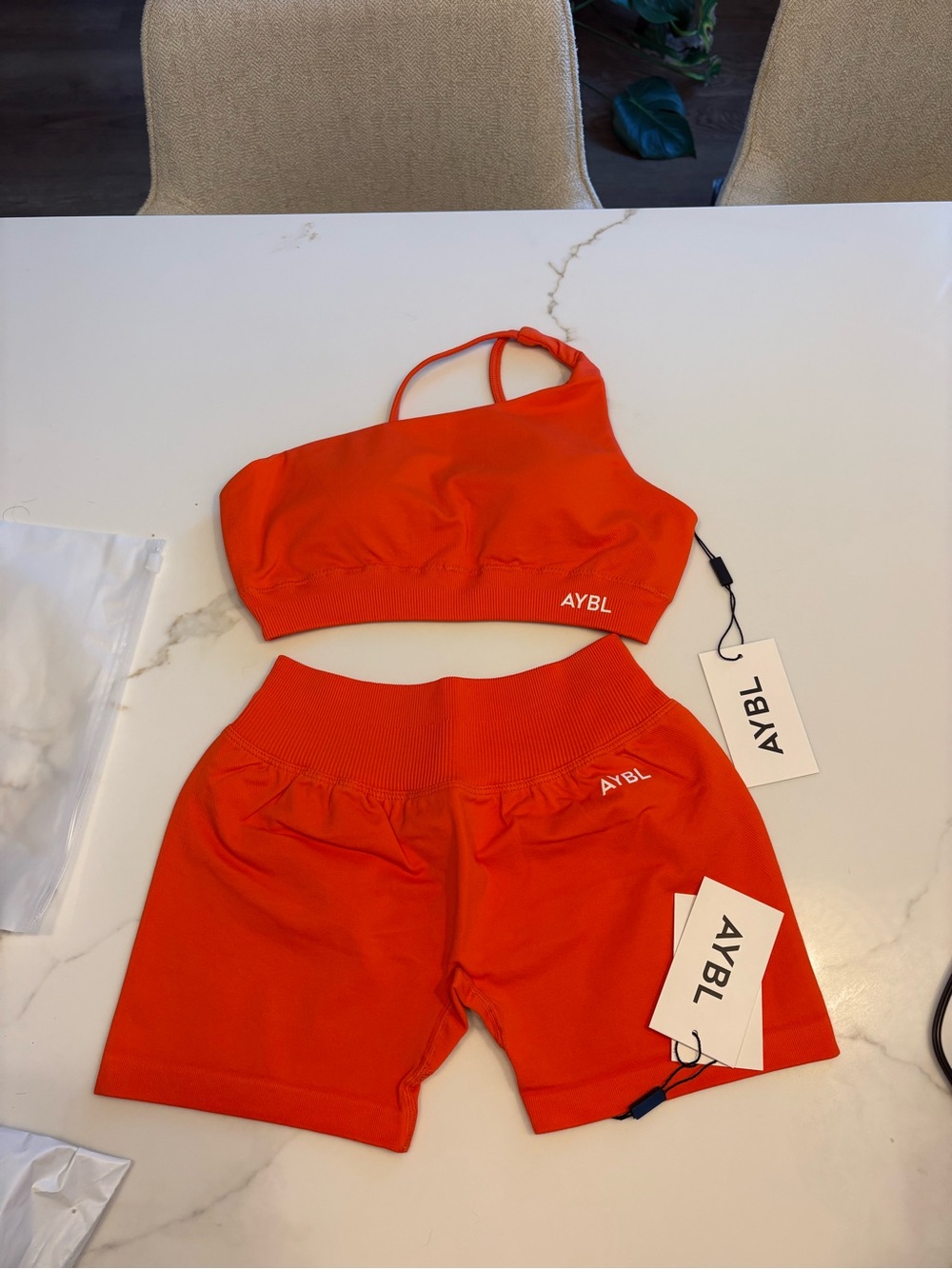 AYBL ENHANCE  summer Orange Asymmetrical Sports Top & Shorts Set